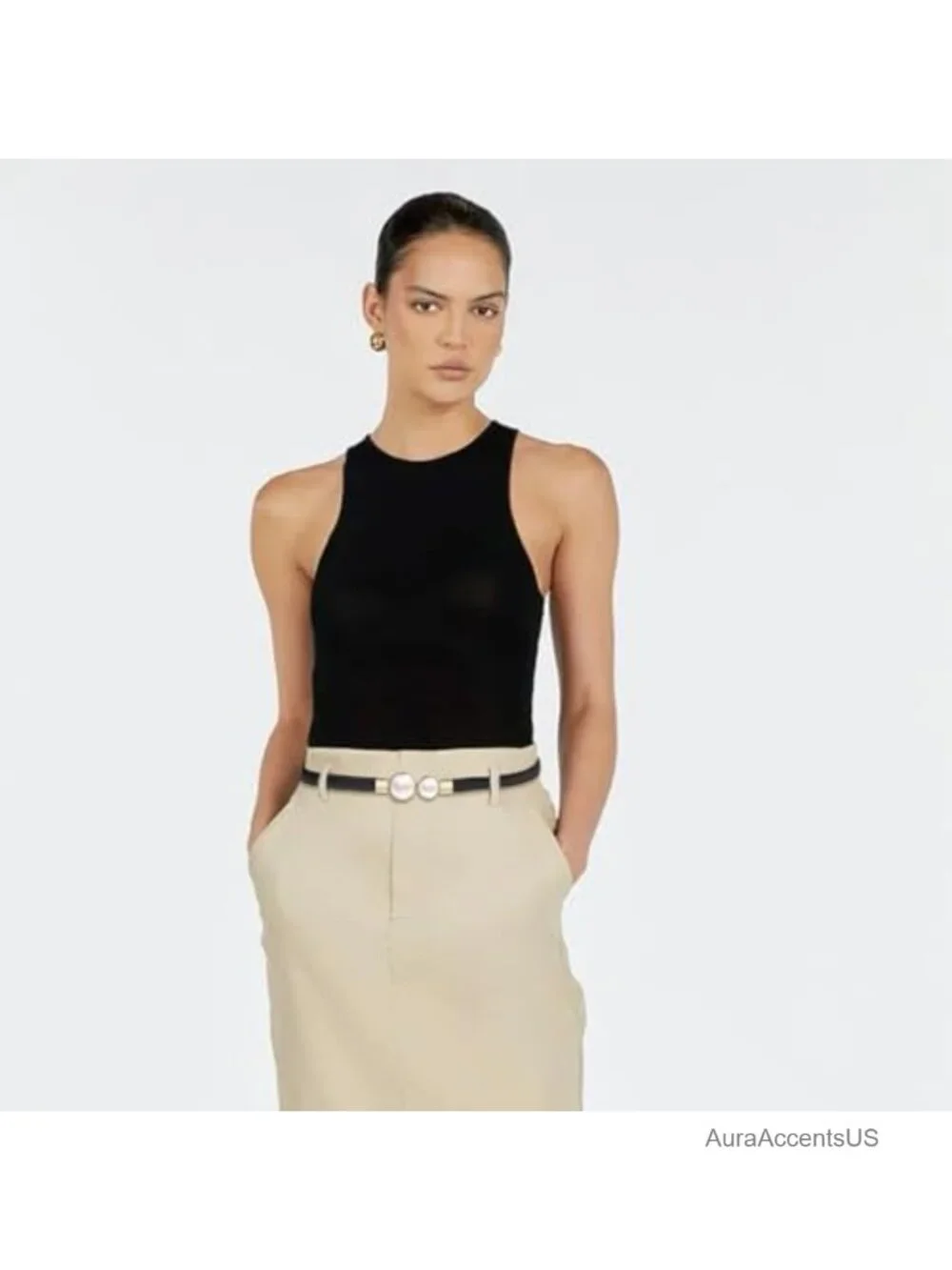 Thin PU Leather Skinny Belt with Pearl Buckle for Dresses